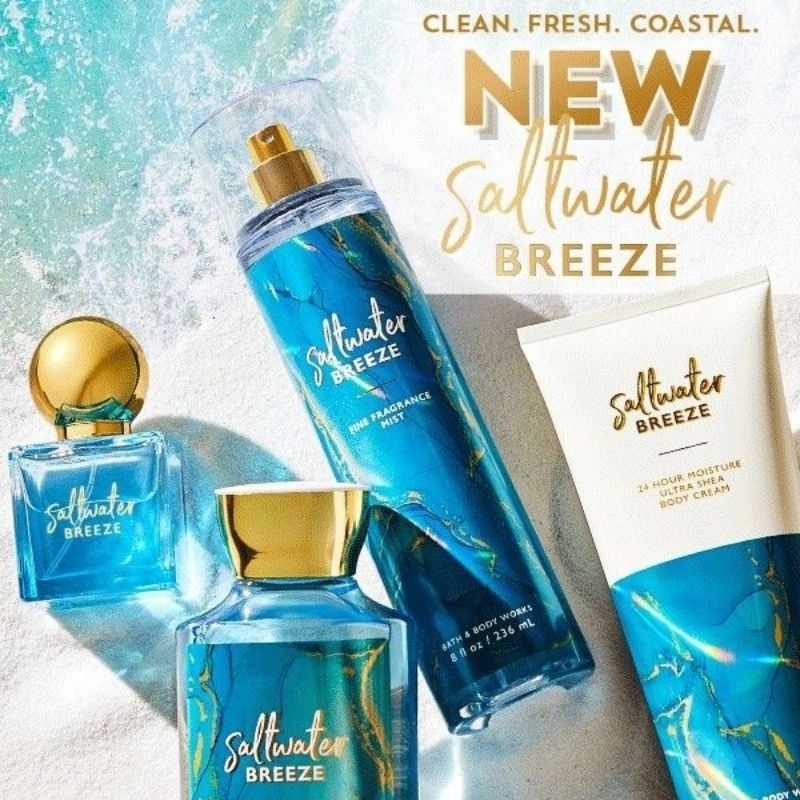 BATH &amp; BODY WORKS BBW SALTWATER BREEZE SERIES MIST LOTION SHOWER GEL BODY CREAM HAND CREAM SHOWER GEL BODY CREAM LOTION MIST WASH WALLFLOWER ROOMSPRAY SCENTPORTABLE GENTLE GEL DEEP CLEANSING GENTLE FOAMING CREAMY LUXE