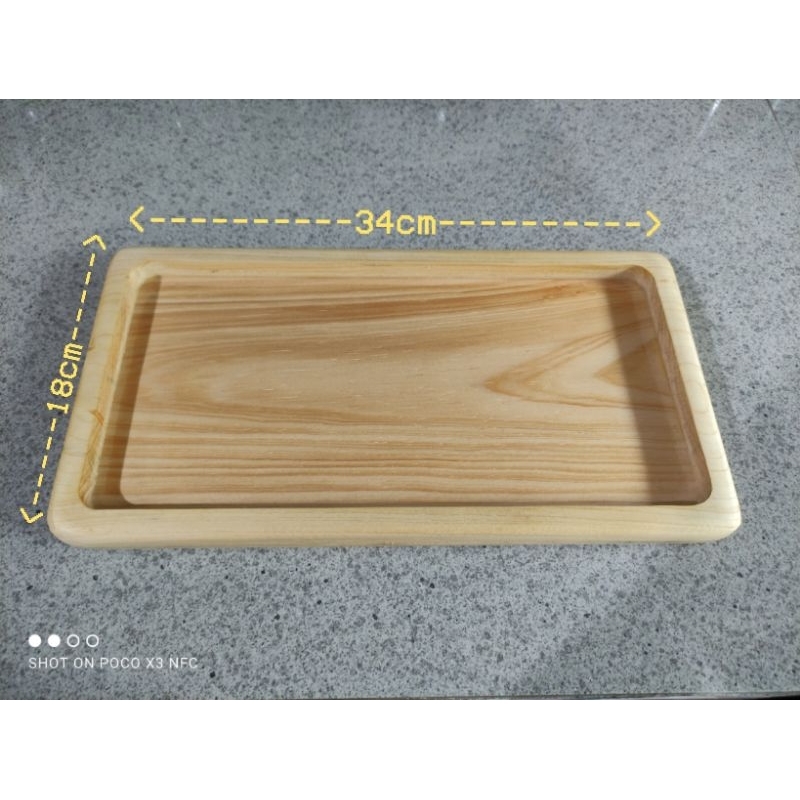 Baki Kayu Pinus/Wooden Plate/ Piring Kayu Pinus Persegi 34x18cm