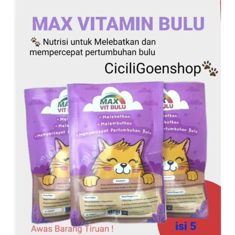 MAX VITAMIN BULU SUPPLEMEN KUCING ISI 5 MELEBATKAN MELEMBUTKAN MEMPERCEPAT PERTUMBUHAN BULU gembul lebat