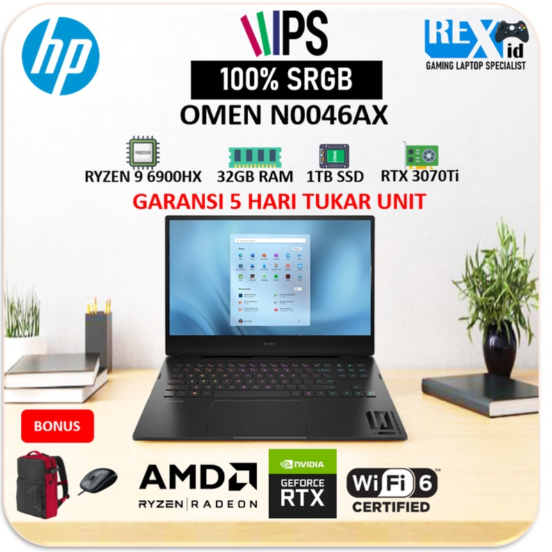 Laptop HP OMEN 16 RTX3070Ti RESMI Ryzen 9 6900HX 32GB 165HZ