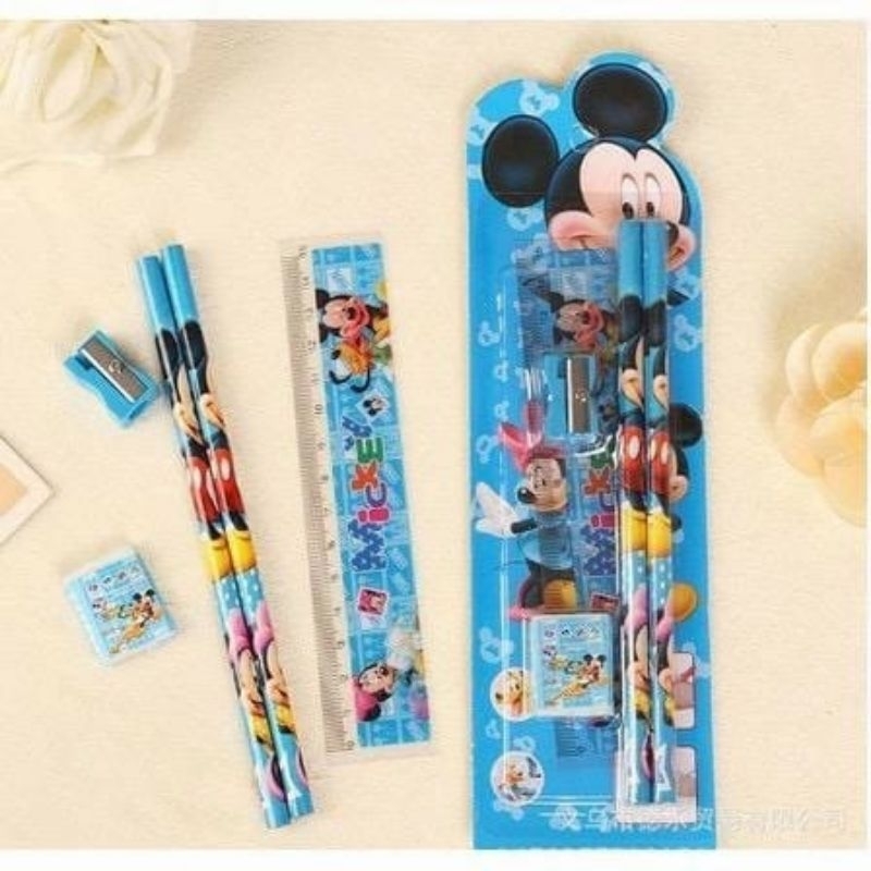 [BISA INSTAN BEBAS PILIH MOTIF] SET ALAT TULIS KARAKTEK 5 IN 1 / PAKET LENGKAP PENSIL PENGHAPUS RAUTAN PENGGARIS BERGAMBAR Souvenir ULTAH ANAK / SET ALAT TULIS