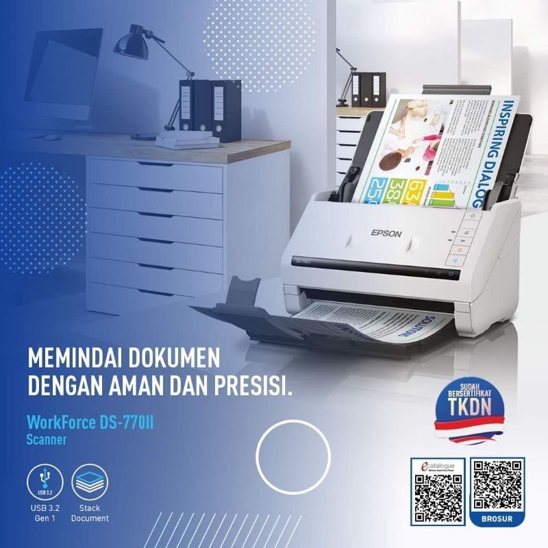 TKDN Epson WorkForce DS-770II A4 Duplex Sheet-fed Document Scanner / A4 Duplex Sheet Fed Colour Scanner Ganti DS770