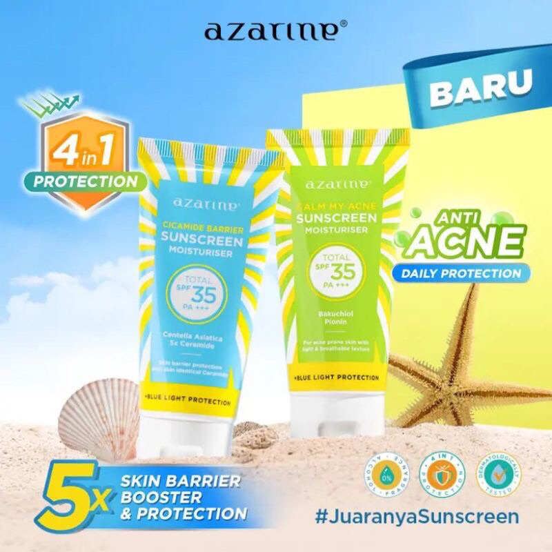 AZARINE SUNCREEN CICAMIDE BARRIER SPF 35PA+++|| CALM MY ACNE SPF 35 PA+++