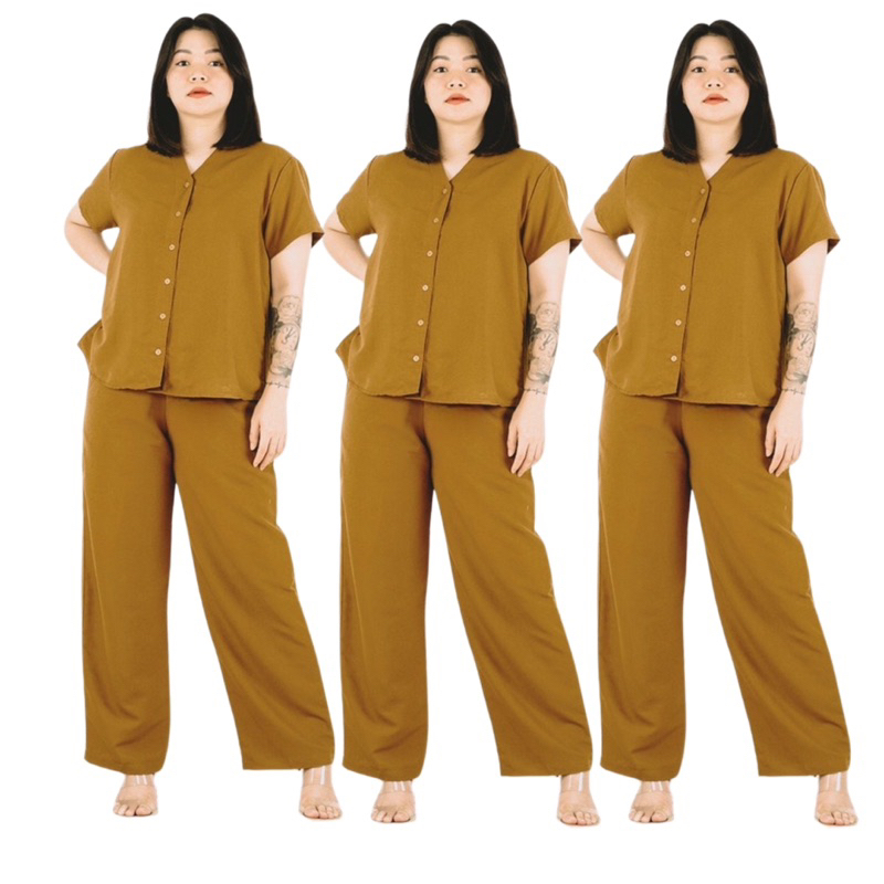 Piyama cOzy V Abu maroon mustard baju tidur kerah V bisa couple ibu anak keluarga