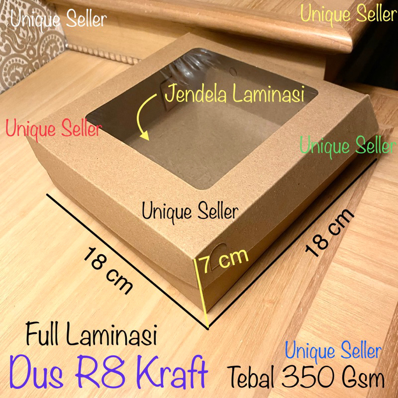 Dus Box Kotak Nasi R8 KRAFT 18x18x7 Jendela FULL Laminasi 350 Gram / Dus Bos Kotak Hampers R8 Uk 18x18 x 7 KRAFT WINDOW / Dus Box Kotak Kue Roti Snack 18 x 18 x 7 cm