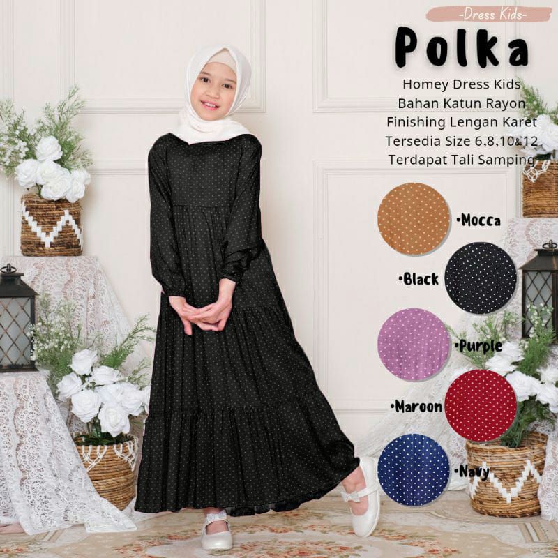 Gamis Anak Tanggung Motif Polkadot Bahan Katun Rayon Premium Usia 7-12 Tahun Dress Anak Perempuan