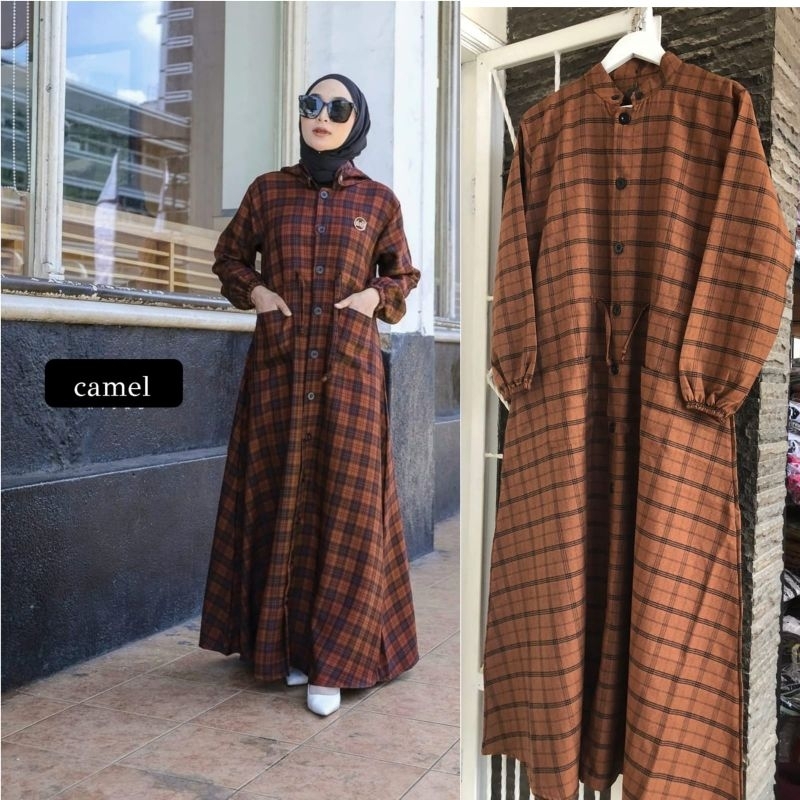 ZAHRA HOODIE / DRESS HOODIE BAHAN KATUN ZARA / GAMIS HOODIE MOTIF KOTAK / DRESS MURAH VIRAL