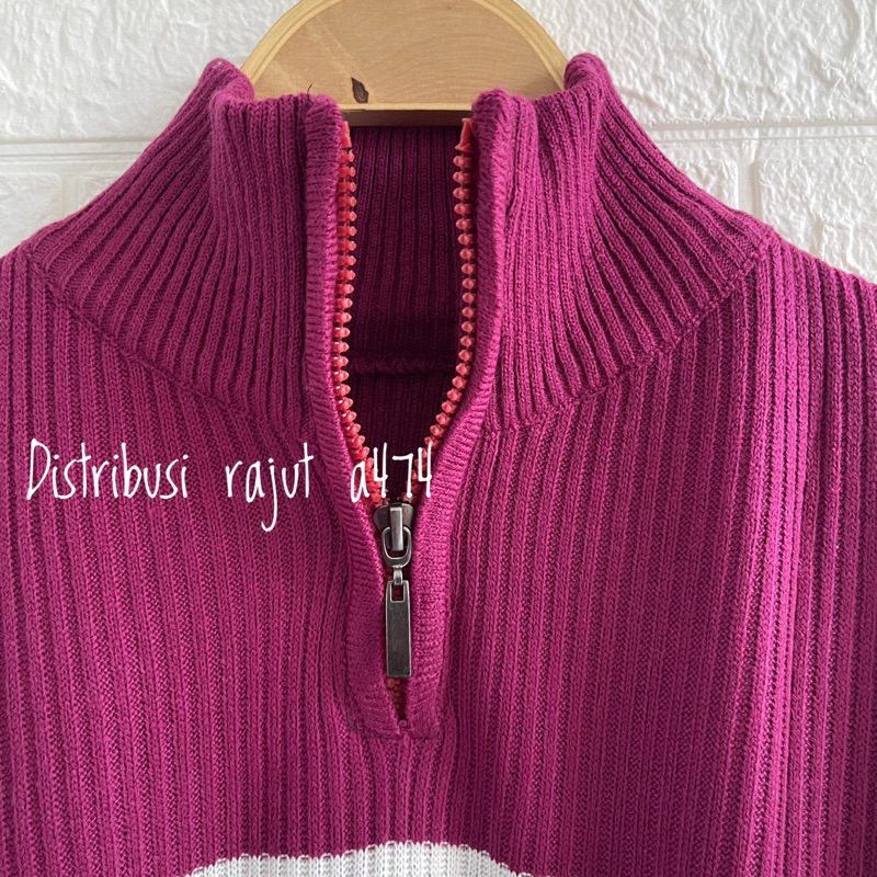 KIMY SWEATER RAJUT ZIPPER STRIPE MOTIF BLASTER ATASAN LENGAN PANJANG WANITA