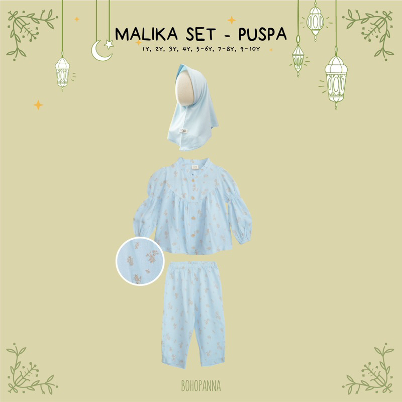 MALIKA SET - BOHOPANNA - Baju Gamis Anak Perempuan Usia 1 - 10 Tahun - Baju Hari Raya Lebaran - Set Baju Hijab Anak