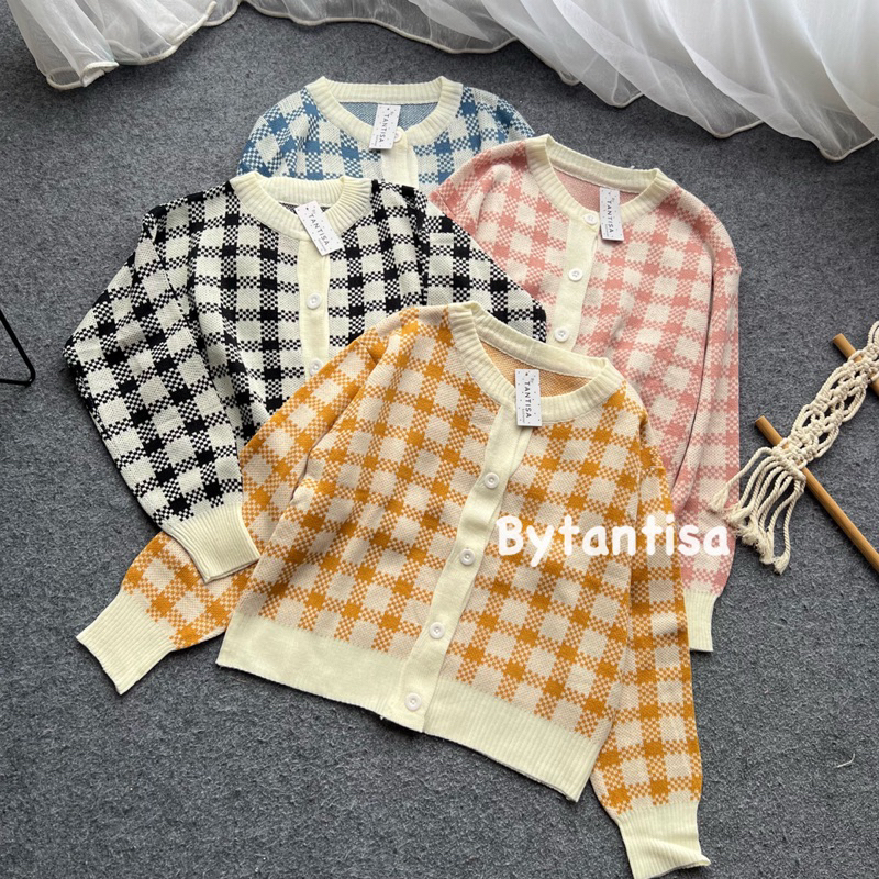 CARDIGAN RAJUT CROP LALISA MOTIF KOTAK