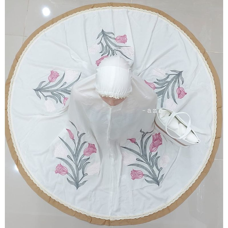 Mukena Rayon Bordir Tulip/Bahan Katun Rayon Premium/Motif Bordir Bunga Tulip