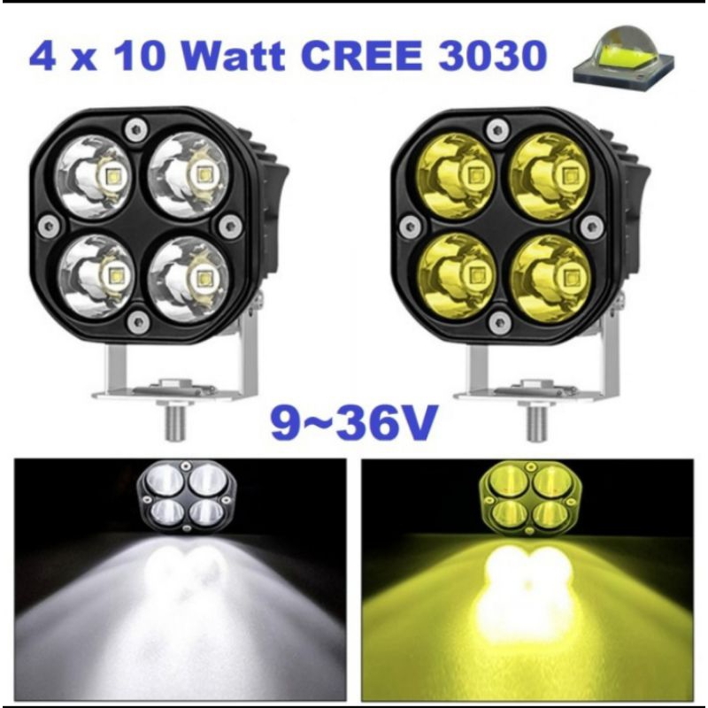 Lampu Tembak LED Sorot 4 Mata 40 Wat Motor Mobil