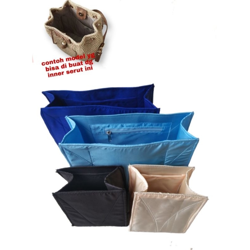 inner tas rajut instant model kotak tanpa resleting atas untuk tas serut atau tas behel