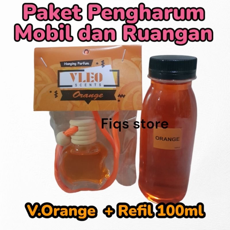 Paket hemat parfum mobil dan ruangan Vleo orange dan refill 100 ml