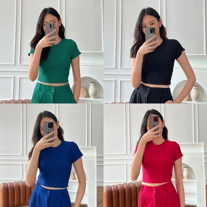 Premium Kaos Rib Knit Crop Top Kaos Wanita Slimfit