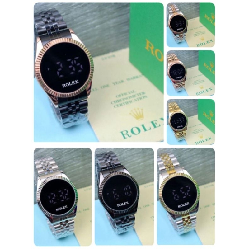 Jam Tangan Wanita Rolex Touch Screen Rantai Body Bulat Gerigi Tanggal Aktif