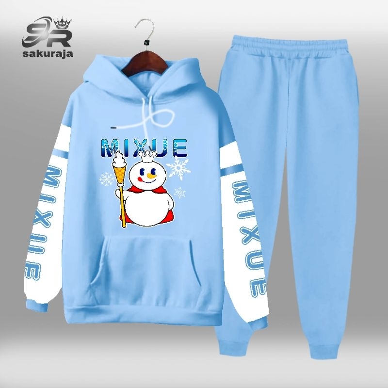 setelan Hoodie kombinasi tangan putih anak gambar mixue ice cream/viral/umur 3-17 tahun