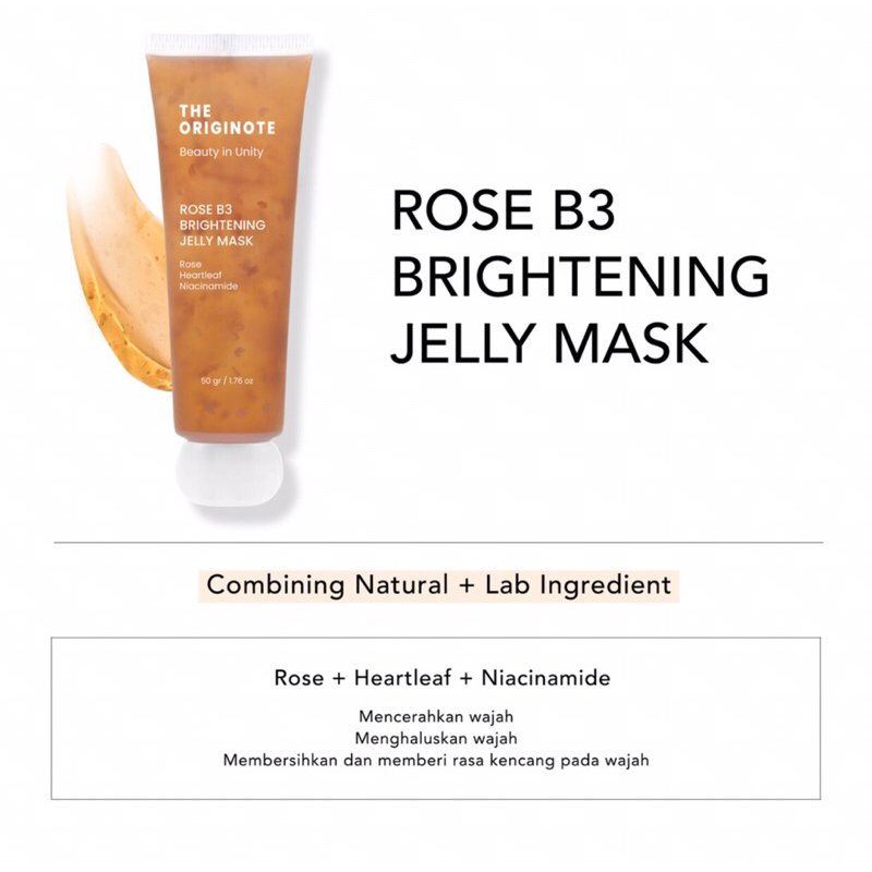 The Originote Rose B3 Brightening Jelly Mask 50gr Masker Gel Mask Mencerahkan Gelmask Melembabkan Wajah with Rose Heartleaf dan Niacinamide