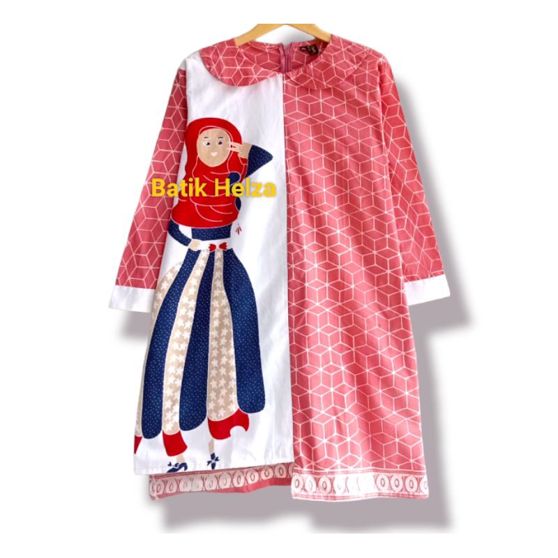 Tunik Batik kombinasi wanita modern solo bahan katun jahitan rapi lengan panjang