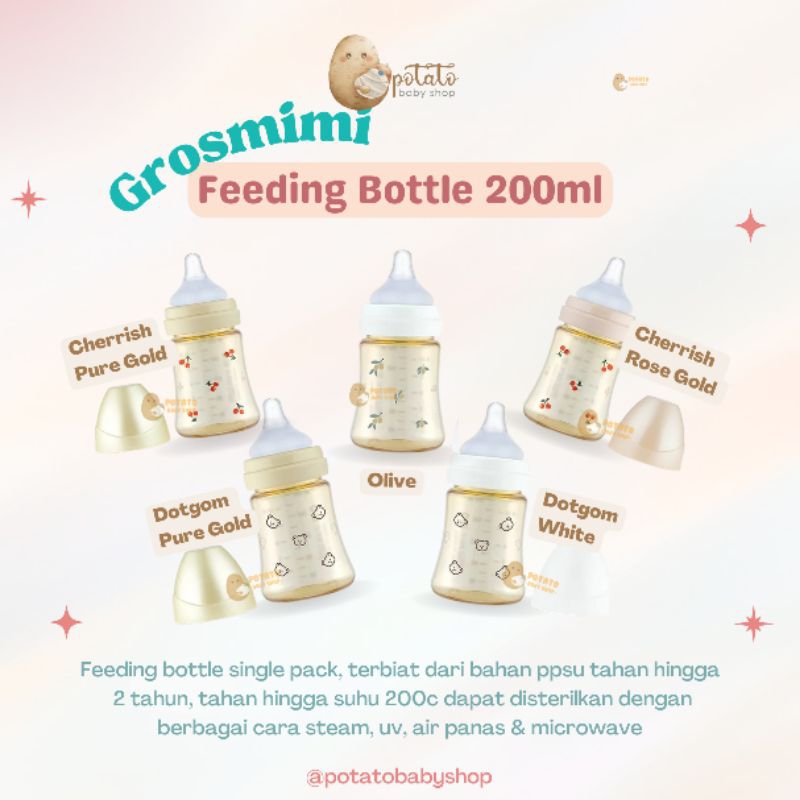 Grosmimi - Feeding Bottle TwinPack &amp; 1 Pack 200ml 300ml Bear / Cherry