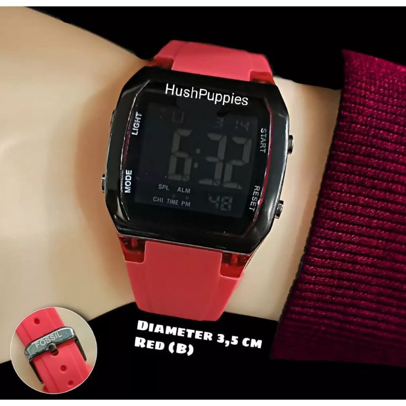 (Cod)Jam Tangan Wanita Hushpuppies New Digital Anti Air Strap Rubber/Karet(Dikirim Jakarta)