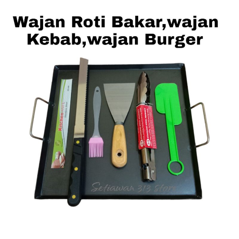 PAKET LENGKAP WAJAN ROTI BAKAR,KEBAB,BURGER 1 KAPE,LEMET,PISAU,KUAS,1 PCS CAPITAN STAINLESS