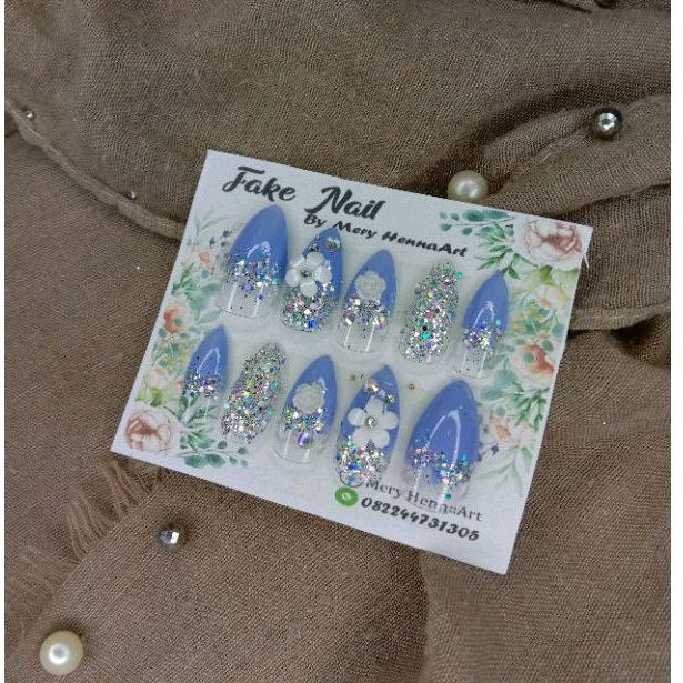 KUKU PALSU DENIM/KUKU PALSU BIRU SALJU/KUKU PALSU/NAIL ART/NAIL/AGEN KUKU PALSU/KUKU WEDDING