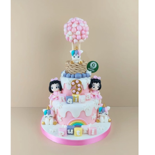 CAKE UNICORN TINGKAT 15+10CM / KUE ULANG TAHUN