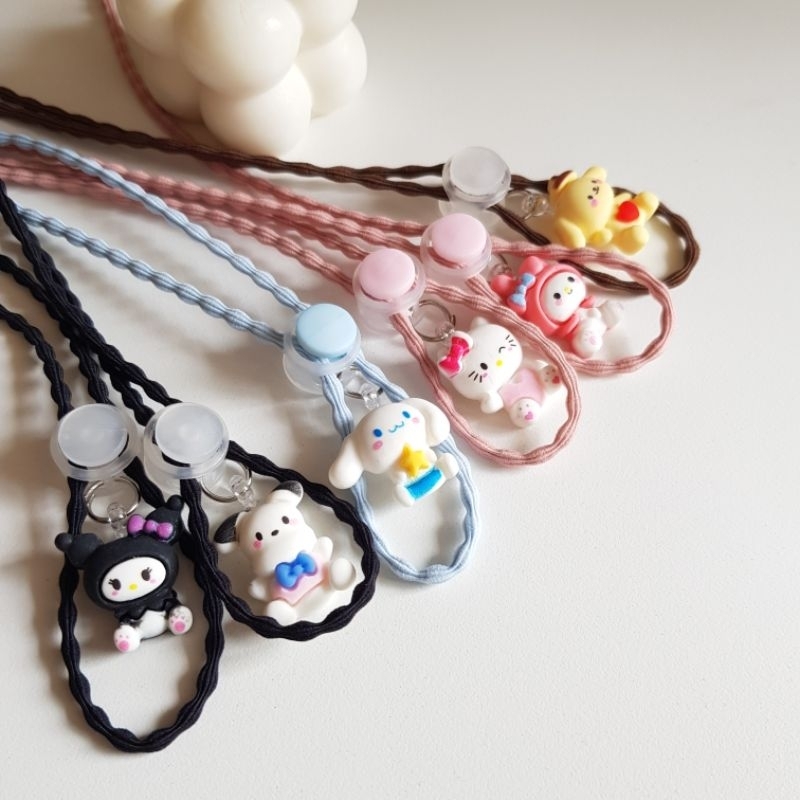 STRAP MASKER ANAK PEREMPUAN - DEWASA PEREMPUAN 2 IN 1 Kuromi - Pochacco - Purin - Melody - Cinamonroll - Kitty - Keroppi - Bunga/ KALUNG MASKER / TALI MASKER / LANYARD MASK STOPER 2IN1