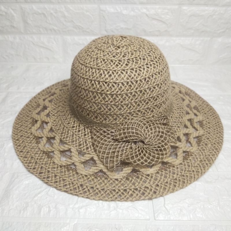 Topi Pantai Wanita Pita Mutiara Gelombang / Topi Rotan Wanita / Summer Hat Labrikahouse