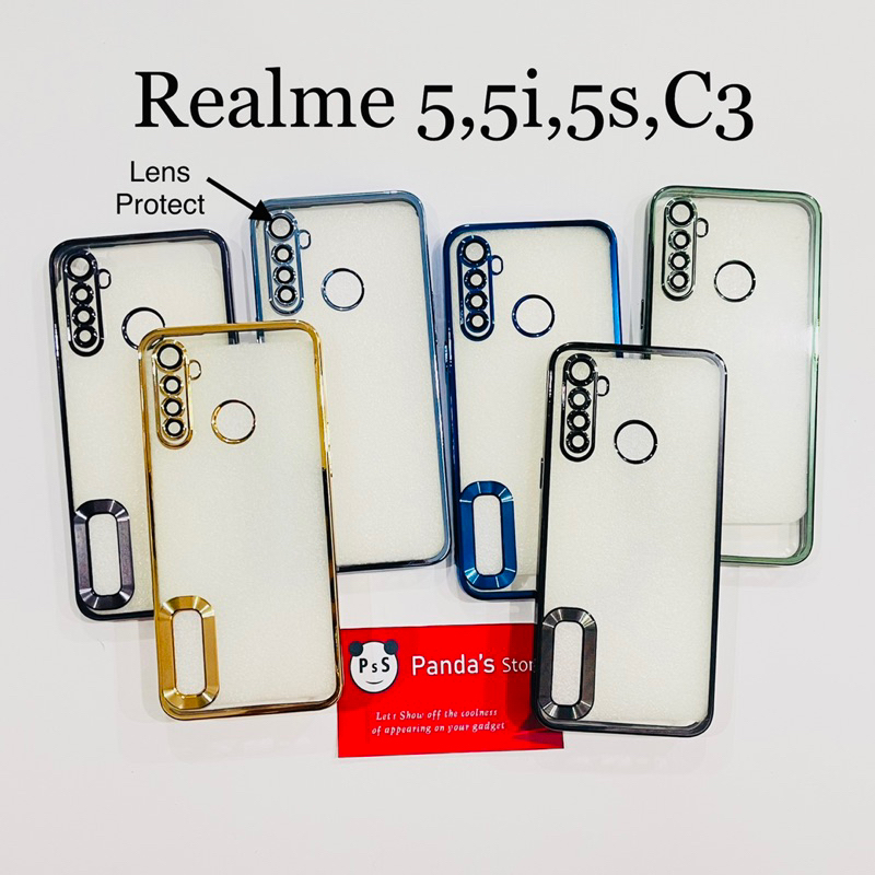 Softcase Realme 5, 5i, 5s, C3 Lens Protector Circle Chrome Logo Clear Case