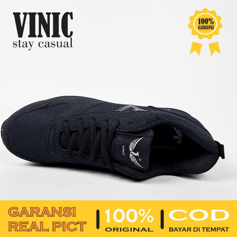 [ 100% ORIGINAL ] Sepatu SNEAKERS VINIC HITAM ALAS PUTIH  - Sepatu Standard Rinning Tampilan Modern Grade Premium