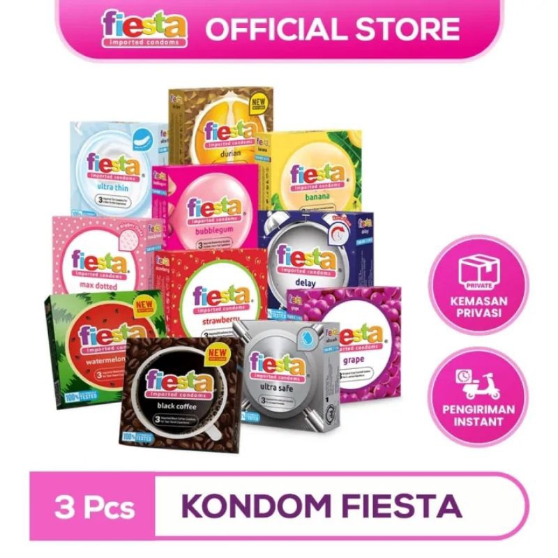 KONDOM FIESTA STRAWBERRY KONDOM FIESTA DURIAN KONDOM FIESTA ULRA THIN KONDOM FIESTA MAX DOTTED KONDOM FIESTA GERIGI KONDOM FIESTA RASA KOPI KOFFEE SEMANGKA WATERMELLON WATER MELON