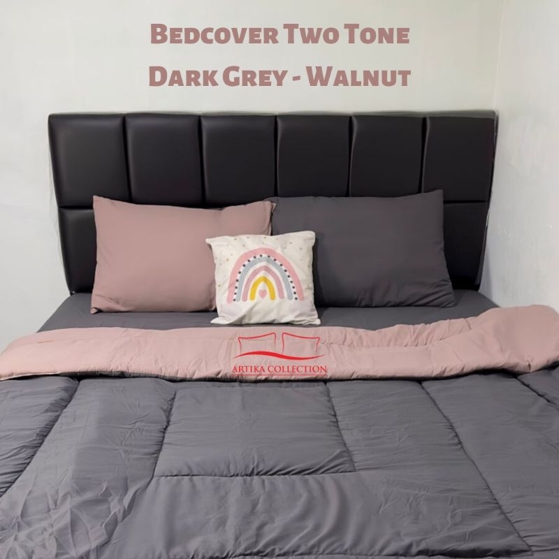 Bedcover Set Sprei Two Tone Dark Grey Walnut Ukuran 180x200 160x200 120x200 Bahan Polymicro