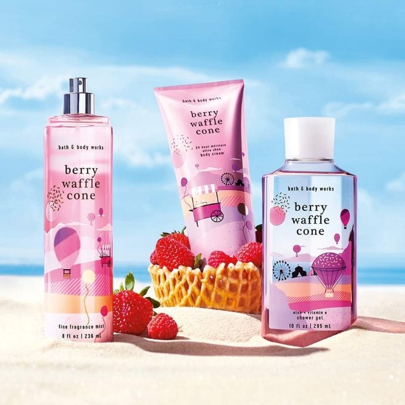 BATH AND BODY WORKS BBW BERRY WAFFLE CONE SERIES MIST LOTION SHOWER GEL BODY CREAM HAND CREAM SHOWER GEL BODY CREAM LOTION MIST WASH WALLFLOWER ROOMSPRAY SCENTPORTABLE GENTLE GEL DEEP CLEANSING GENTLE FOAMING CREAMY LUXE