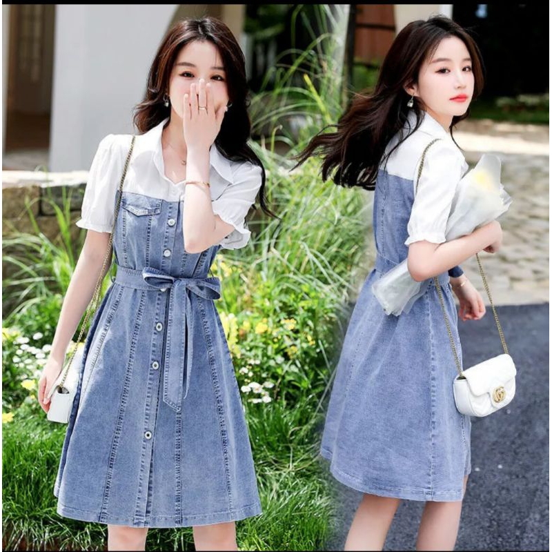 DRESS JEANS WANITA KOMBINASI KATUN