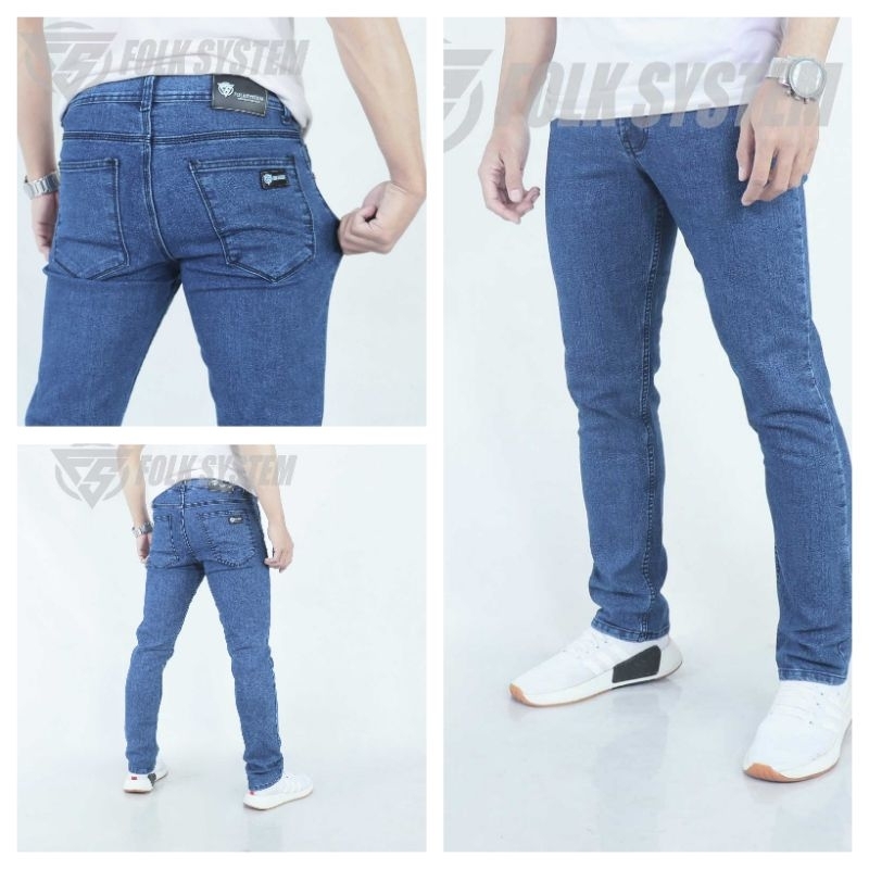 Celana panjang jeans denim folksystem