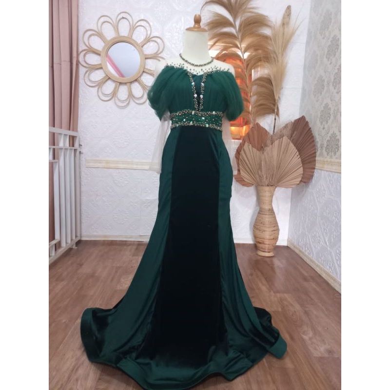 Dress beludru/velvet terbaru lengan tile/tanpa tile