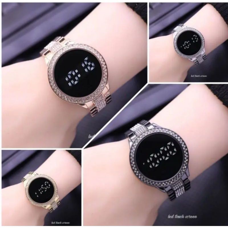 (Cod)Jam Tangan Wanita Fs Led Touch Scren Digital Mata&quot; Diamond Strap Rantai/Stell(Dikirim Jakarta)