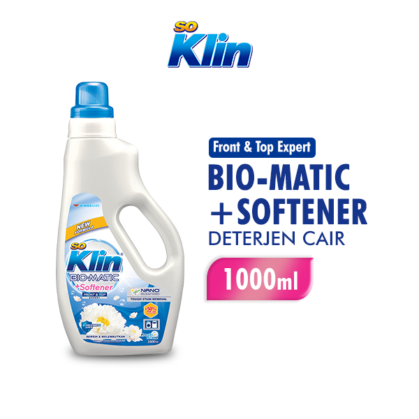 Soklin Deterjen Cair Biomatic + Softener Botol 1000Ml