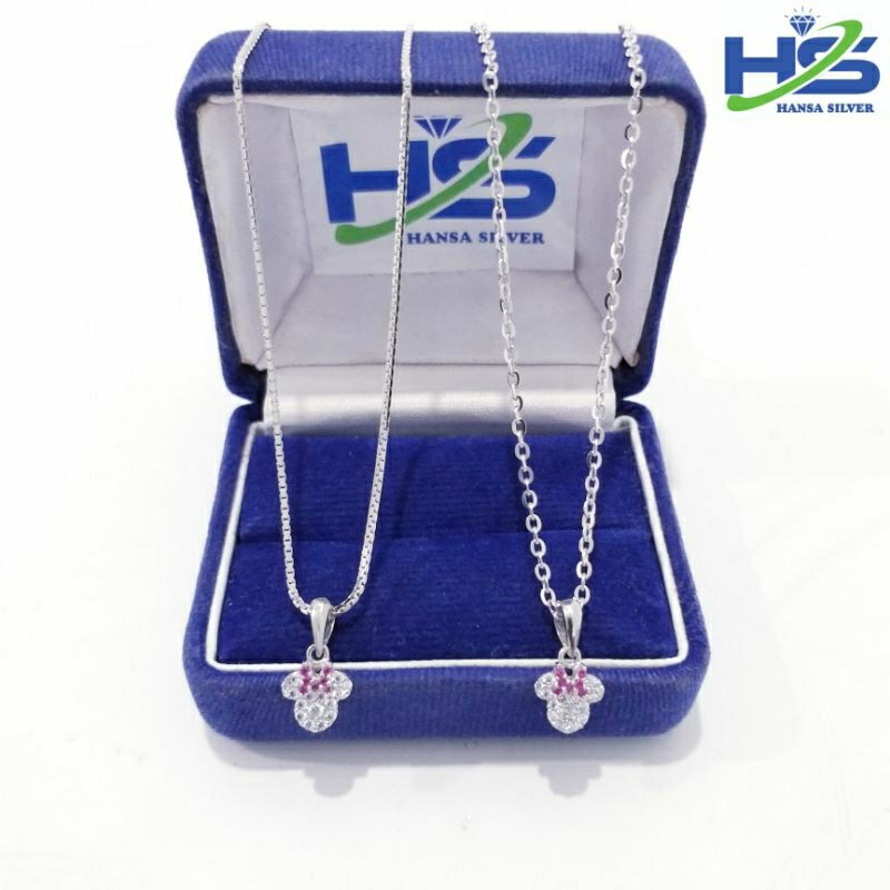 RB Kalung Perak Anak Asli Silver 925 Lapis Emas Putih Model Rantai Nori Dan Italy Liontin Mickey