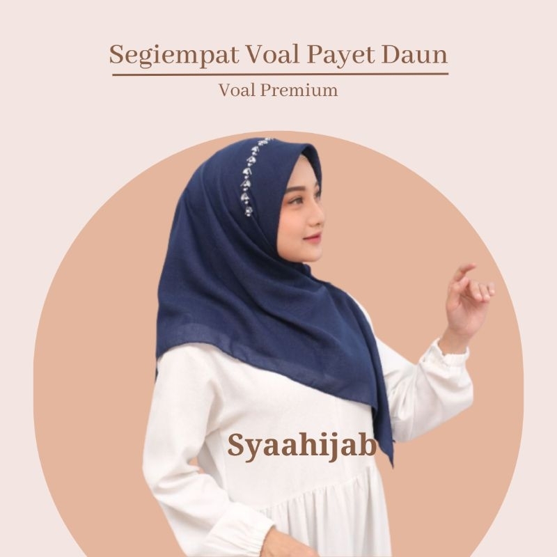 Segiempat Voal Payet Daun | Segiempat Voal | Hijab Kondangan | Hijab Bando
