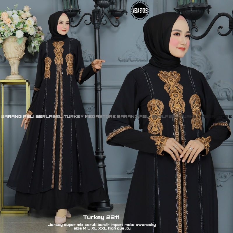 Baju Gamis Wanita Abaya Turkey Turki Hitam 2211 Dress Dres Jubah Hitam Ori Megastore