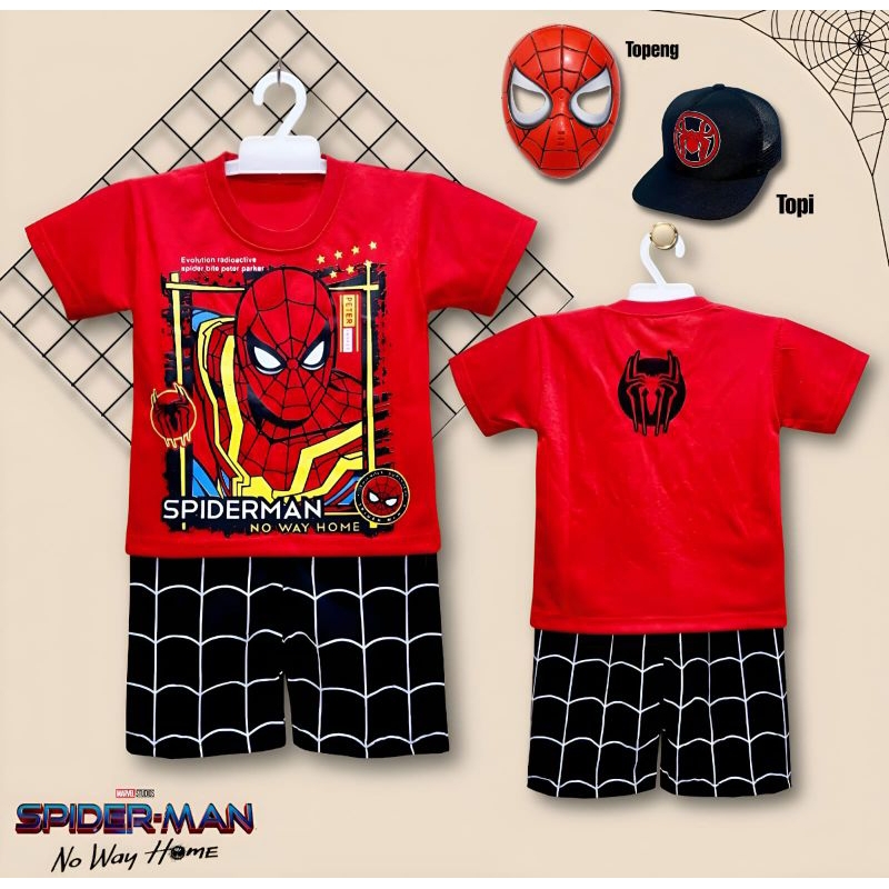 SETELAN ANAK SPIDERMAN KARAKTER USIA 1-10THN BISA DITAMBAH TOPENG/ SPIDERMAN MERAH DITAMBAH TOPI/ATAU SETELAN AJA/ ATAU TOPENG AJA