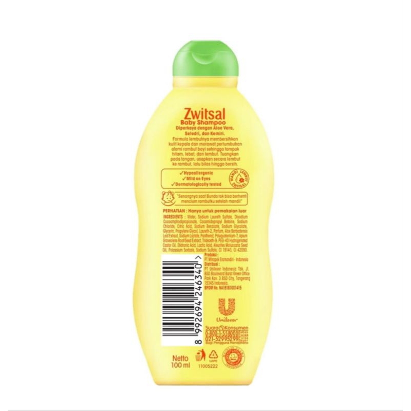 ZWITSAL Natural Baby Shampoo Aloe Vera, Kemiri &amp; Seledri 100ml Twin Pack