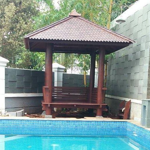 Gazebo Kolam Ukuran 2x2 Bahan Kayu Kelapa Atap Sirap Kayu Ulin | Saung Taman Costm Atap Panjang