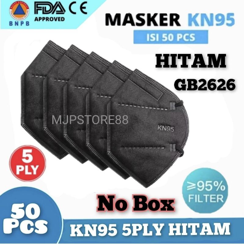 Masker KN 95 3D 5Ply Hitam Black 1 Box Isi 50 Pcs