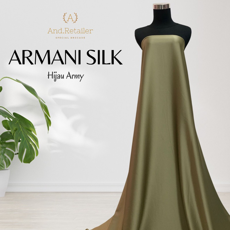 Bahan Kain satin Silk Armany Original premium Warna Hijau Army