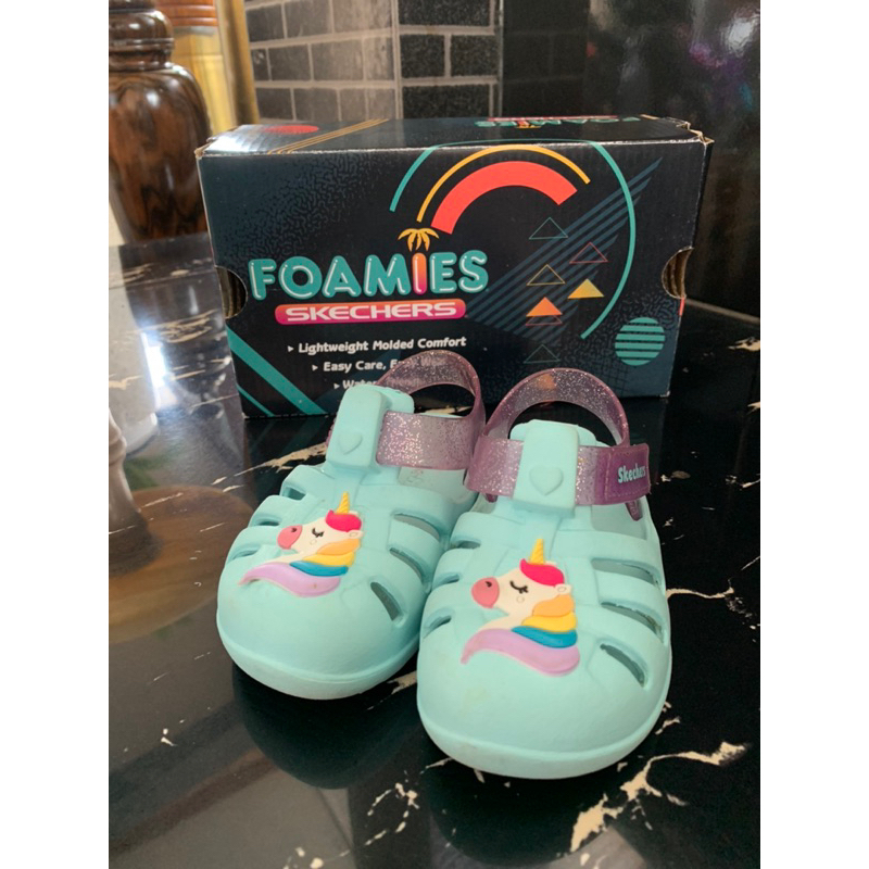 PRELOVED SEPATU SANDAL ANAK SKECHERS CHARMERS TORQUOISE LAVENDER ORIGINAL 100%