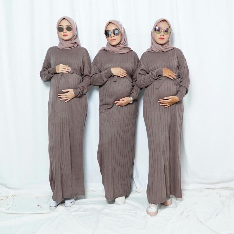 GAMIS WANITA TERBARU / TUNIC DRES TALI PINGGANG / AZELA DRES  RAJUT WANITA (FREE BELT)